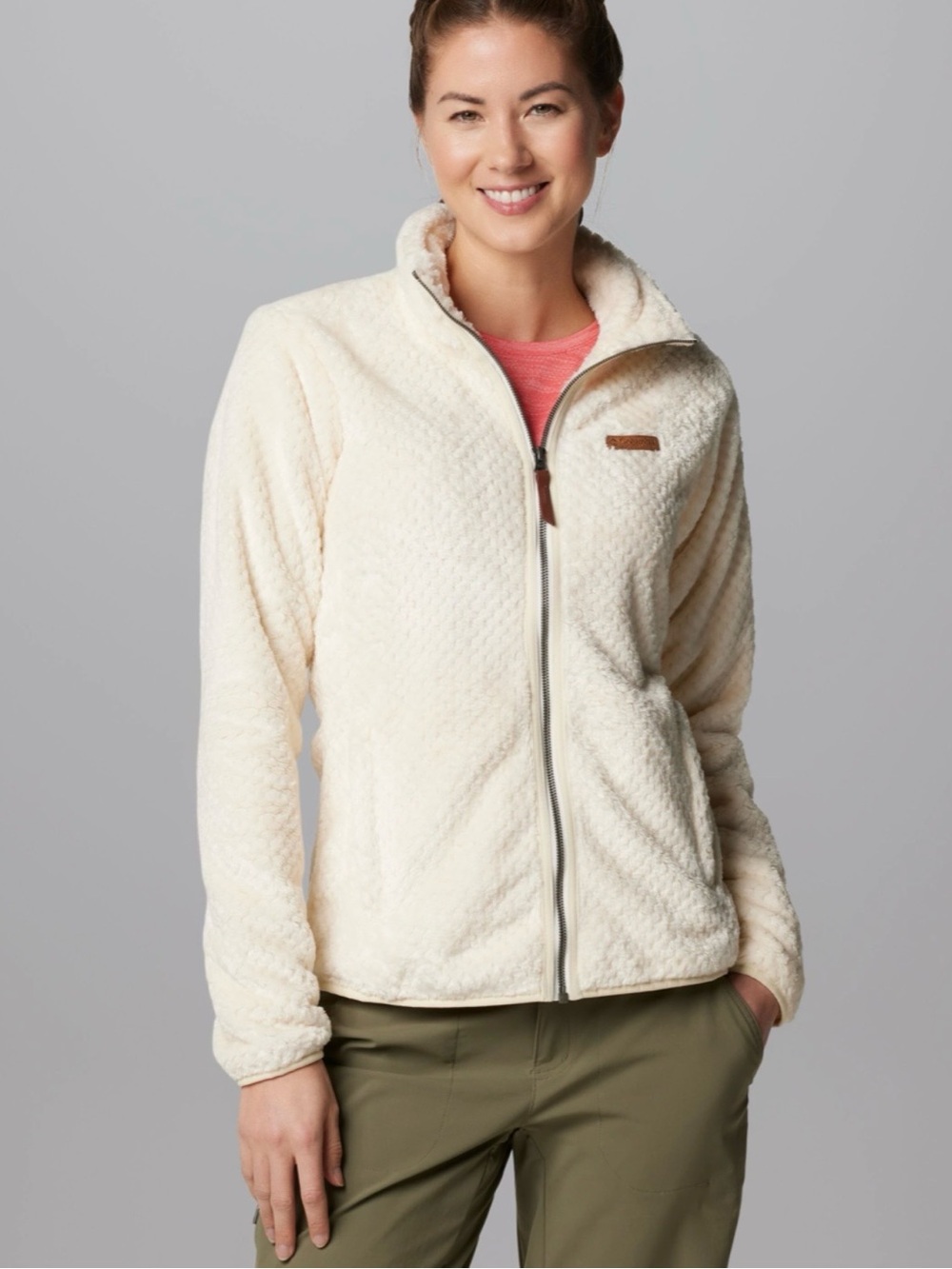 Columbia fireside II Sherpa full zip jacket ivory fleece size medium